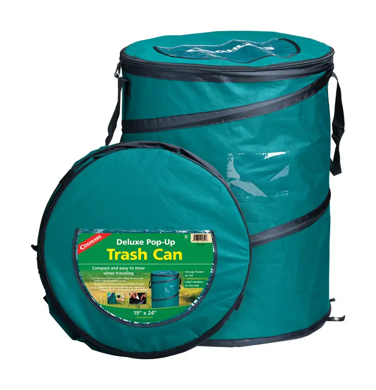 Coghlans 8963134 Deluxe Polyester Pop-Up Green Trash Can - 24x19x19 in, for Sports, Outdoor Activities, Off-Season Storage