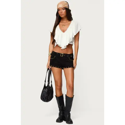 Studded Faux Suede Micro Shorts