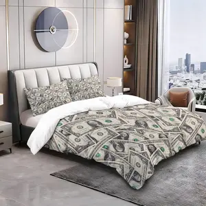 $1 Bill Pattern Bedding Set, Cash-Printed Duvet Cover and Pillowcase Set, High-End Stylish Bedroom Decor, Soft and Breathable (Includes 1 Comforter Cover + 1 Or 2 Pillowcases, No Filling).