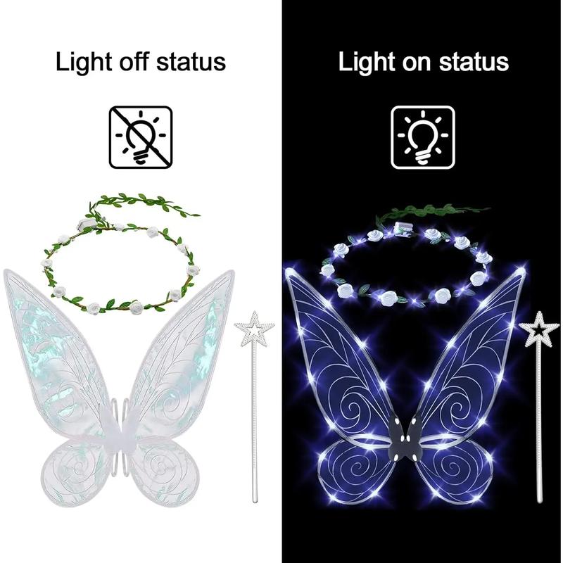 3pcs Light up Fairy Wings for Adults,LED Butterfly Wings for Girls,Angel Wings Halloween Costume Dress Up for Kids