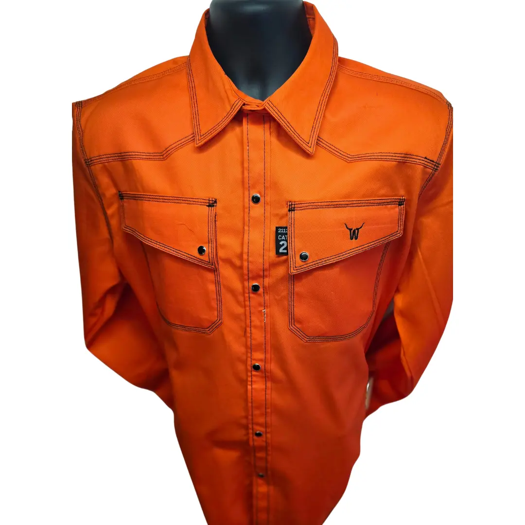 Weld-A-Beast Orange 88/12 Western Style Pearl Snaps/ NFPA 2112 (Cat 2)
