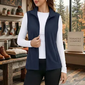 Women's Lightweight Fleece Vest Outerwear - Sleeveless Zip Jacket with Zipper Pockets Warm Soft Casual Wear Perfect for Daily Outdoor Activities Comfortable Fashion Style