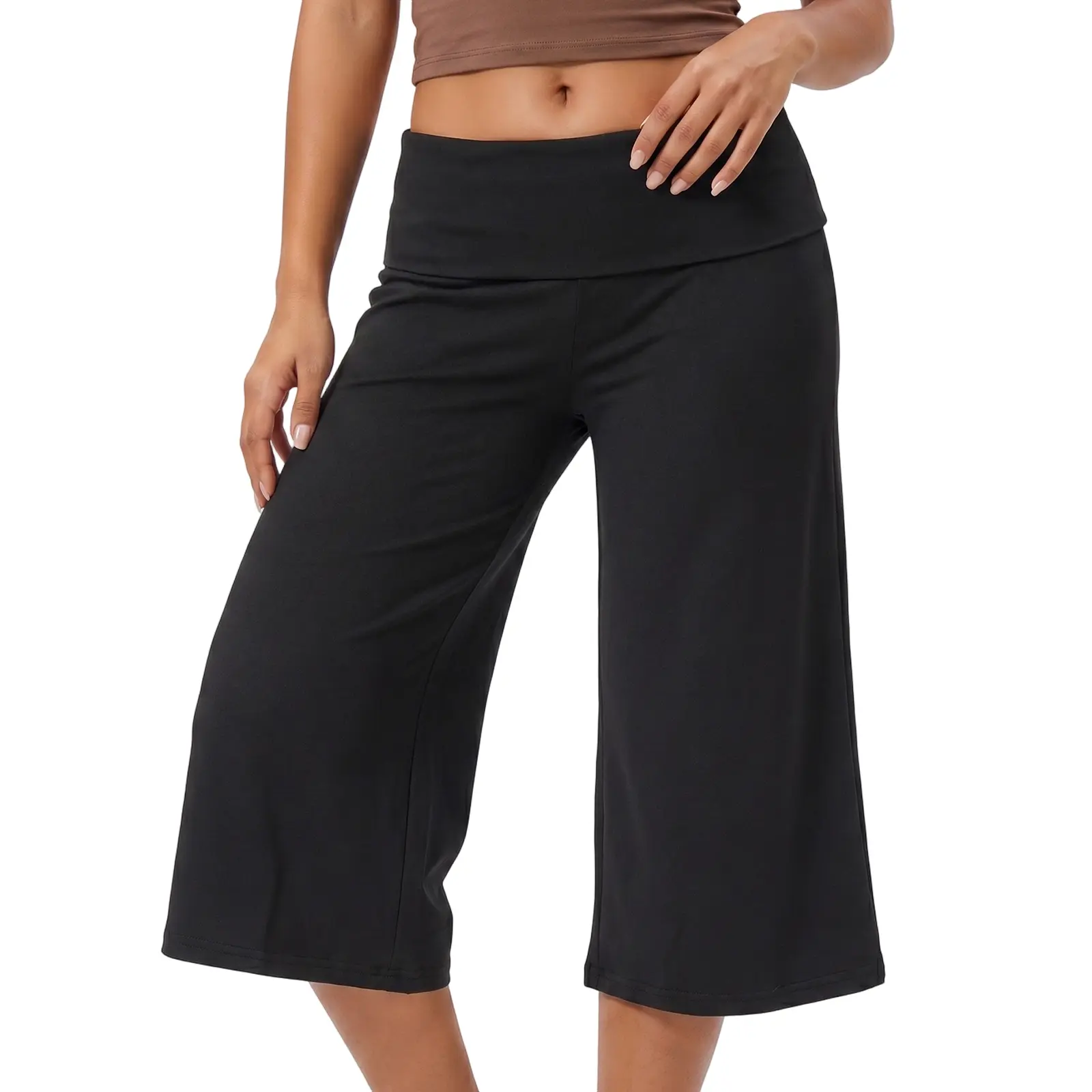2026 New Women‘s Fold Over Wide Leg Capris – Low Rise Cropped Pants Office Party