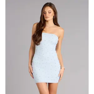 Sweet Stunner Pearl Beaded Tube Mini Dress