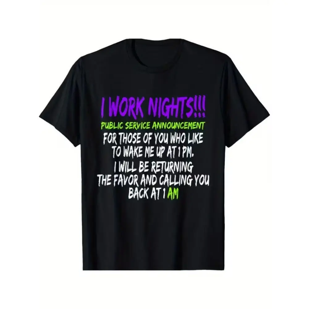 Women's Graphic Print Short Sleeve Funny Night Shift Worker T-Shirt - Comfortable Cotton Clothes, Perfect for Casual & Outdoor Activities, Machine Washable, Casual Printed, Short Sleeves, Casual Round Neck, Lightweight