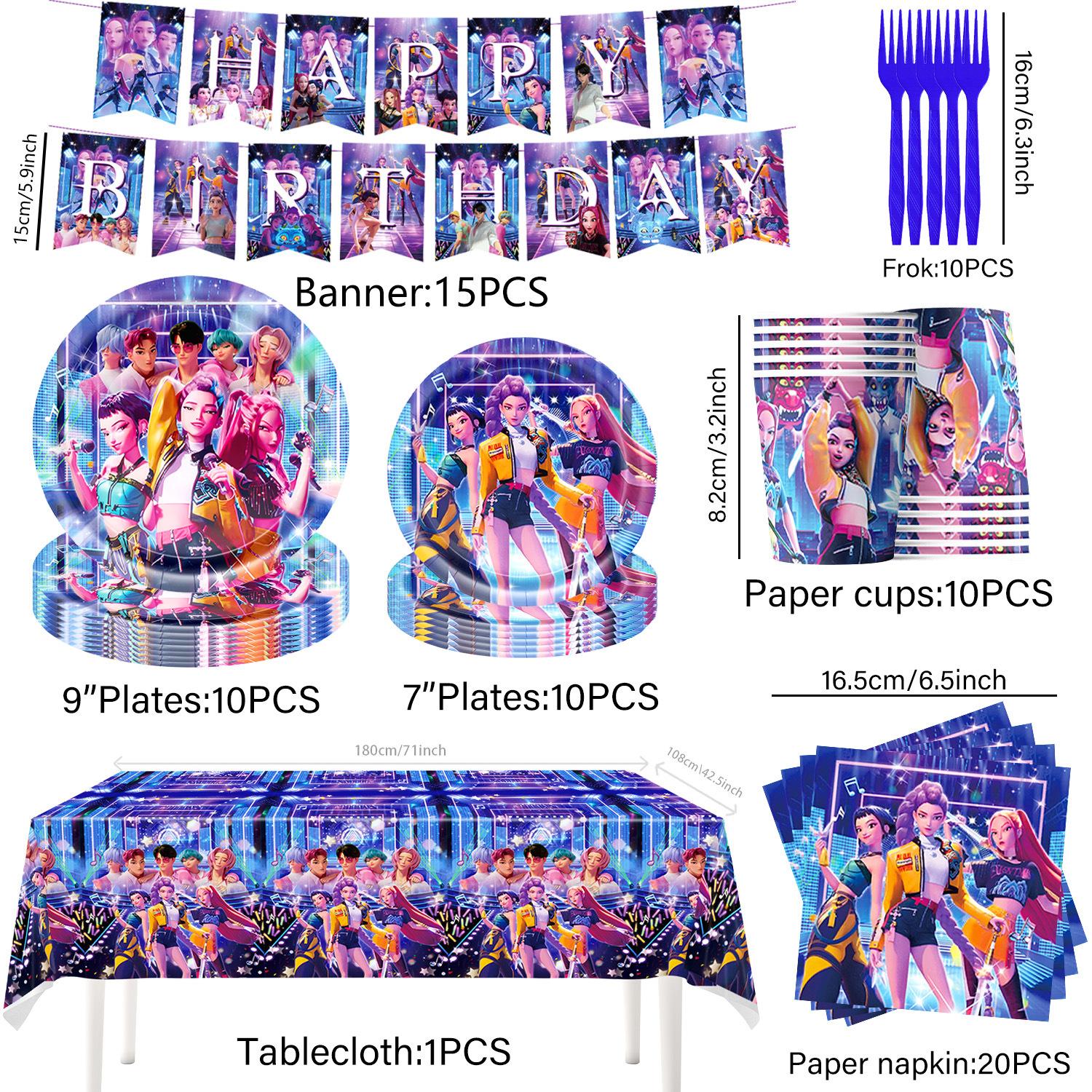 For K Pop Demon Hunters Party Supplies,62 PCS Birthday Decorations Set Include Banner,Balloons,Hanging Swirls,Cake Cupcake Toppers for Boys Girls Hunters Theme Party