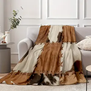 Flannel Faux Animal Fur Patchwork Printed Blanket Shawl Blanket Nap Throw Blanket Soft Skin-friendly Casual Sofa Blanket, Throw Blanket, Lunch Break Blanket, Multi-purpose Blanket
