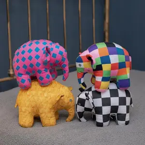 Cartoon Anime Elmer The Elephant Figure Plush Toy Pendent Plaid Elephant Emma Plushies Doll Kids Appease Pillow Birthday Gift