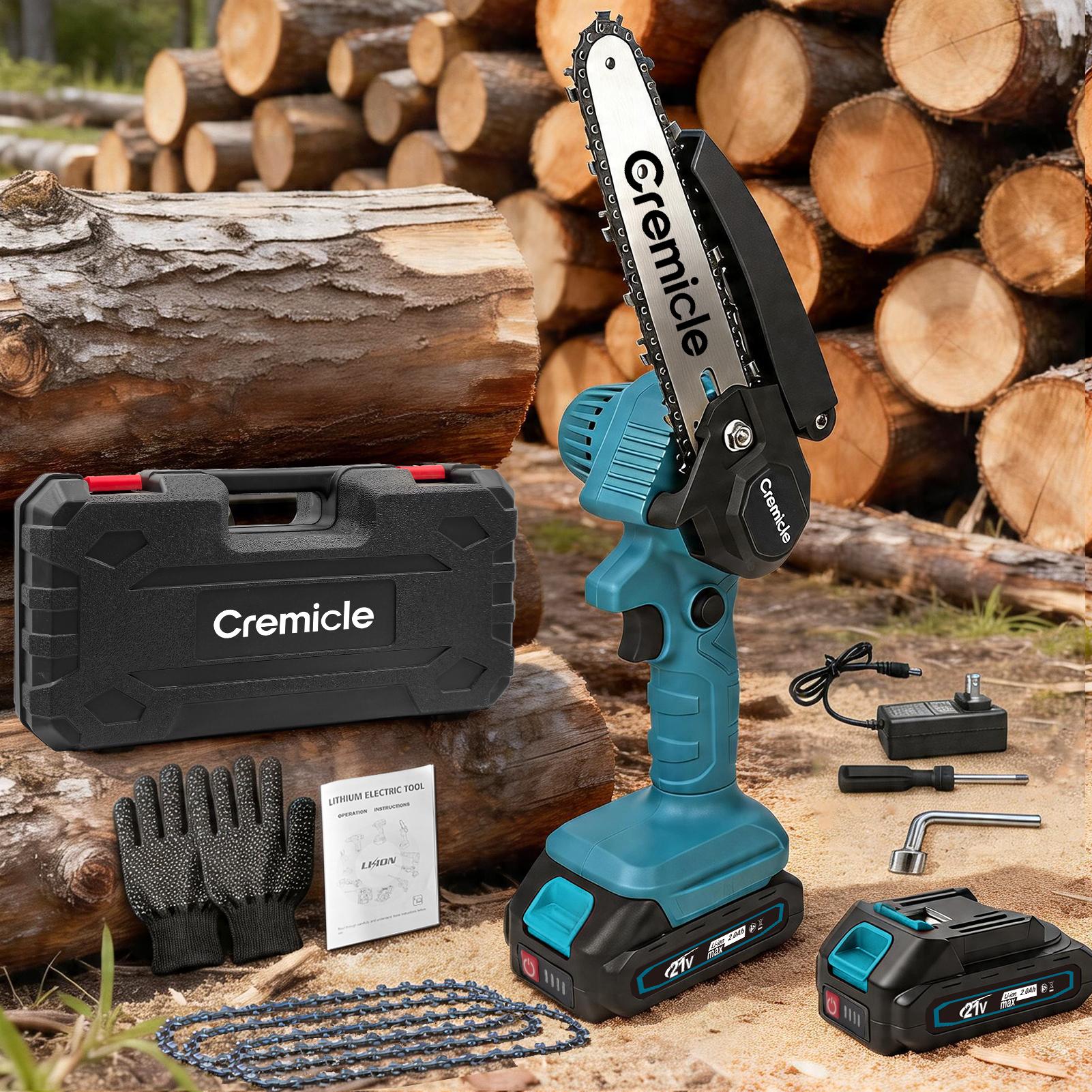 Mini Chainsaw, 6-inch Mini Chainsaw Cordless, Handheld Electric Power Chain Saw with 2 Batteries, for Tree Trimming Wood Cutting