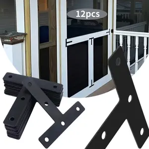12pcs of black T-shaped corner code90 degrees furniture repair corner code suitable for tables chairs frame hardware accessories Sturdy Bracket