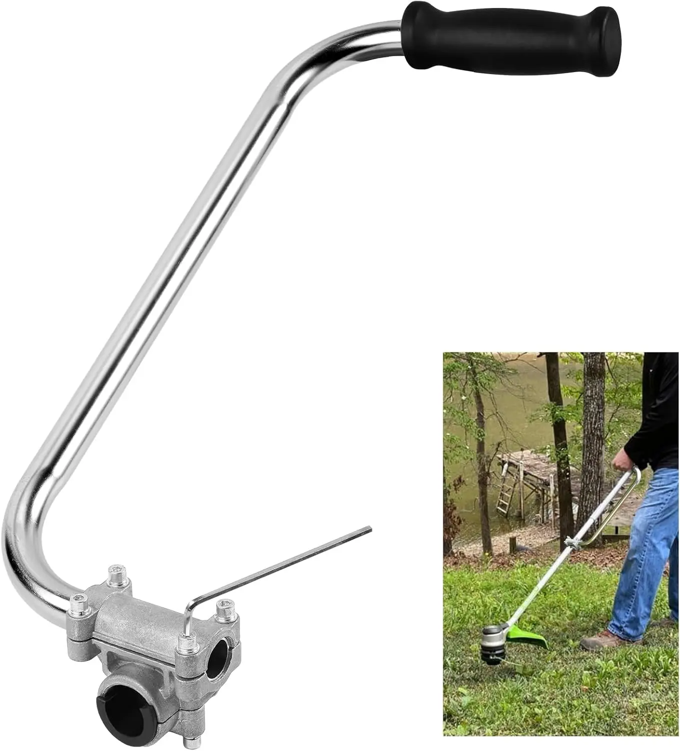 Ergonomic Aluminum Weed Eater Handle Attachment with Bracket Clamp for Lawn Care, Yard Trimming, Landscaping Tools & Hardware