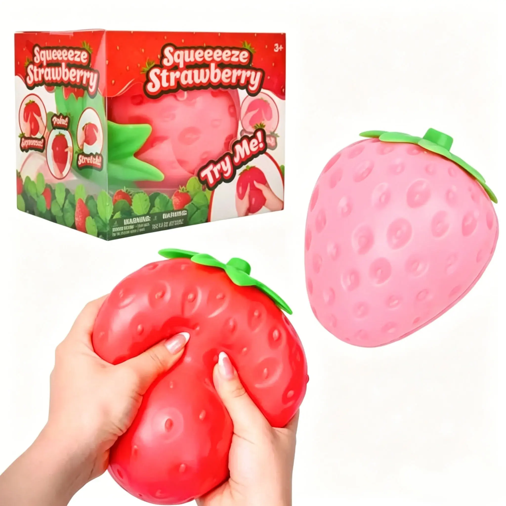 Squeeze Strawberry - Large 3-inch soft stress-relieving ball, suitable for adults and children aged 3 and up - Fruit-shaped fingertip toy to relieve stress and provide a sensory experience - Safe, durable, and made of non-toxic materials