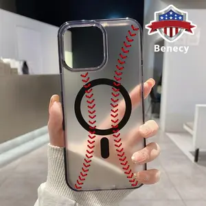 Magnetic Phone Case Supports Wireless Charging for iPhone 15 16 14 Pro Max 13 12 11 XR XS Plus E Baseball Pattern Shockproof Soft Silicone Transparent Cover Cellphone Protective