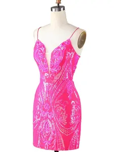 ZAPAKA-Trend Hot Pink Lace Up Tight Glitter Homecoming Dress for Summer Events with Unique Lace-Up Design and Dazzling Glitter Effect