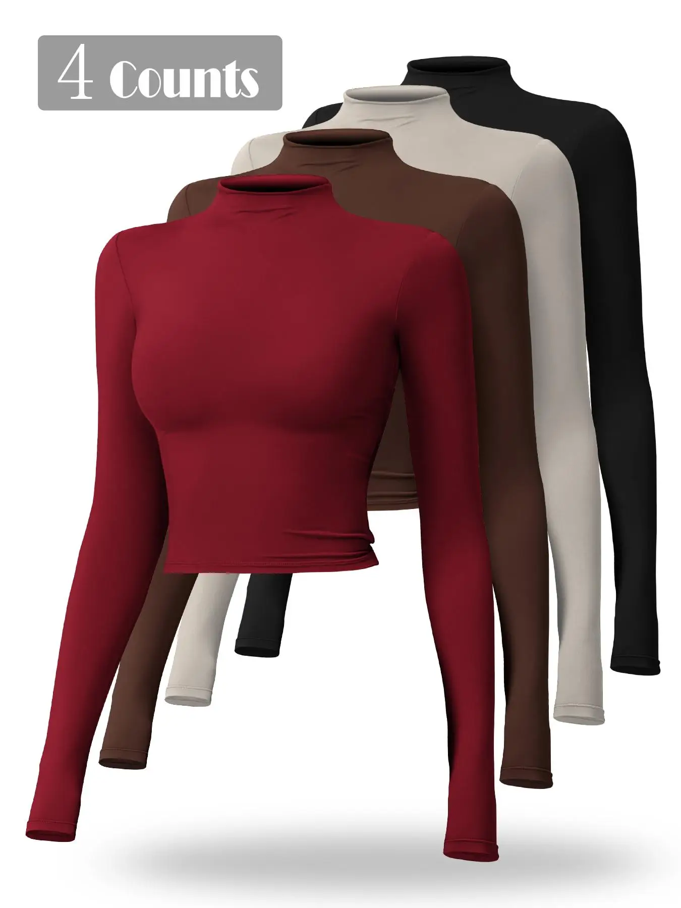 Women's Solid Mock Neck Sports Tee, Quick Drying Breathable Long Sleeve T-shirt for Yoga Gym Workout, Ladies Sportswear for Fall & Winter, Gym Wear, F