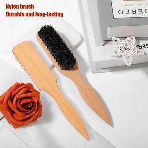 1PCUnisex Nylon Hair Brush With Wooden Handle, Hair Styling Smoothing Brush For Men Women, Beard Brush, Edge Brush, Hairline Finishing Comb, Salon Barber Grooming Tool For Thick Thin Hair Daily Use