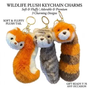 Cute Fluffy Animal Tail Keychain – Soft Plush Squirrel & Raccoon Charm for Backpacks, Aesthetic Aesthetic Bag Accessories & Kawaii Gift Idea