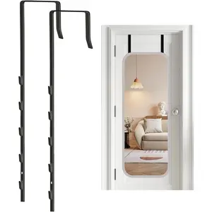 Over-The-Door Mirror Hanger, Adjustable 13.6 in Door Mirrors Hanger with Protective Lining, Prevent Scratches, 2 Pcs Door Brackets Perfect Height and Fit (Mirror Not Included) - Black