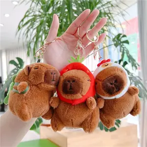 Capibala Doll Cute Capybara Pendant Plush Toy Keychain Claw Machine Doll Keychains, Stuffed Fur Adorable Kawaii,Cute Capybara Plush Toy, Cartoon Stuffed Animal Plushies with Turtle Bag Or Strawberry Hat Decor, Kawaii Keychain Plush Decoration