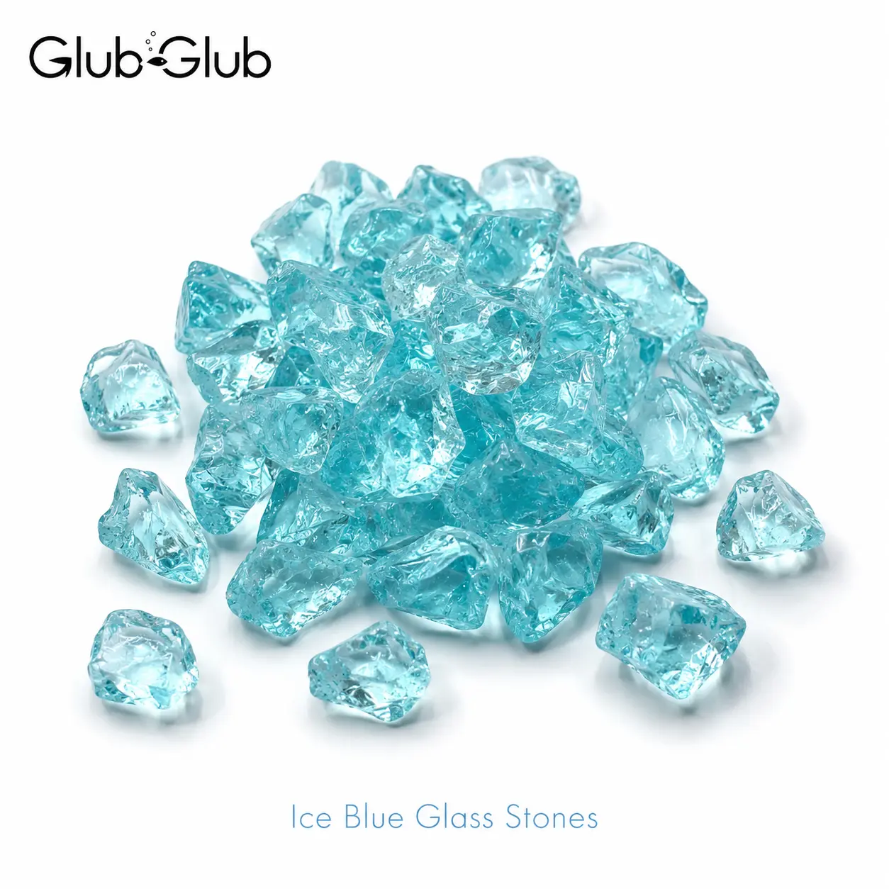 1.65 lbs (750g, Approx 50 Pcs) Ice Blue Crystal Aquarium Stones | 0.4-1.2 in Colorfast Fish Tank Decor Rocks