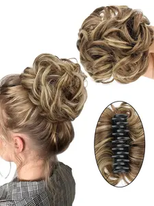 6 Inch Claw Clip Messy Bun Hair Piece Wavy Curly Hair Bun Clip in Claw Chignon Ponytail Hairpieces Synthetic Tousled Updo Hair Extensions Scrunchie Hairpiece for Women Quick Hair Extension