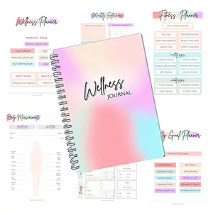 Health Planner Book with 4 Themes, 30-Day Fitness Plan, Budget Tracker, Life Goals Organizer, Maroon Gradient Coil Notebook for Women
