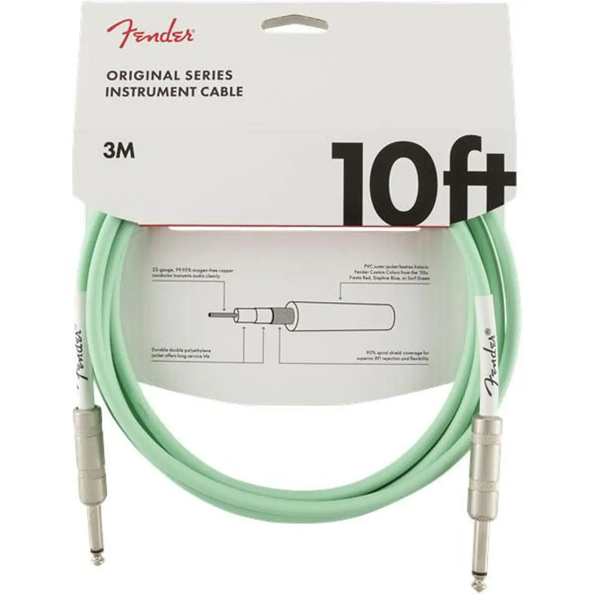Fender Original Series Instrument Cable - 10ft Long, Straight/Straight Connectors, Surf Green