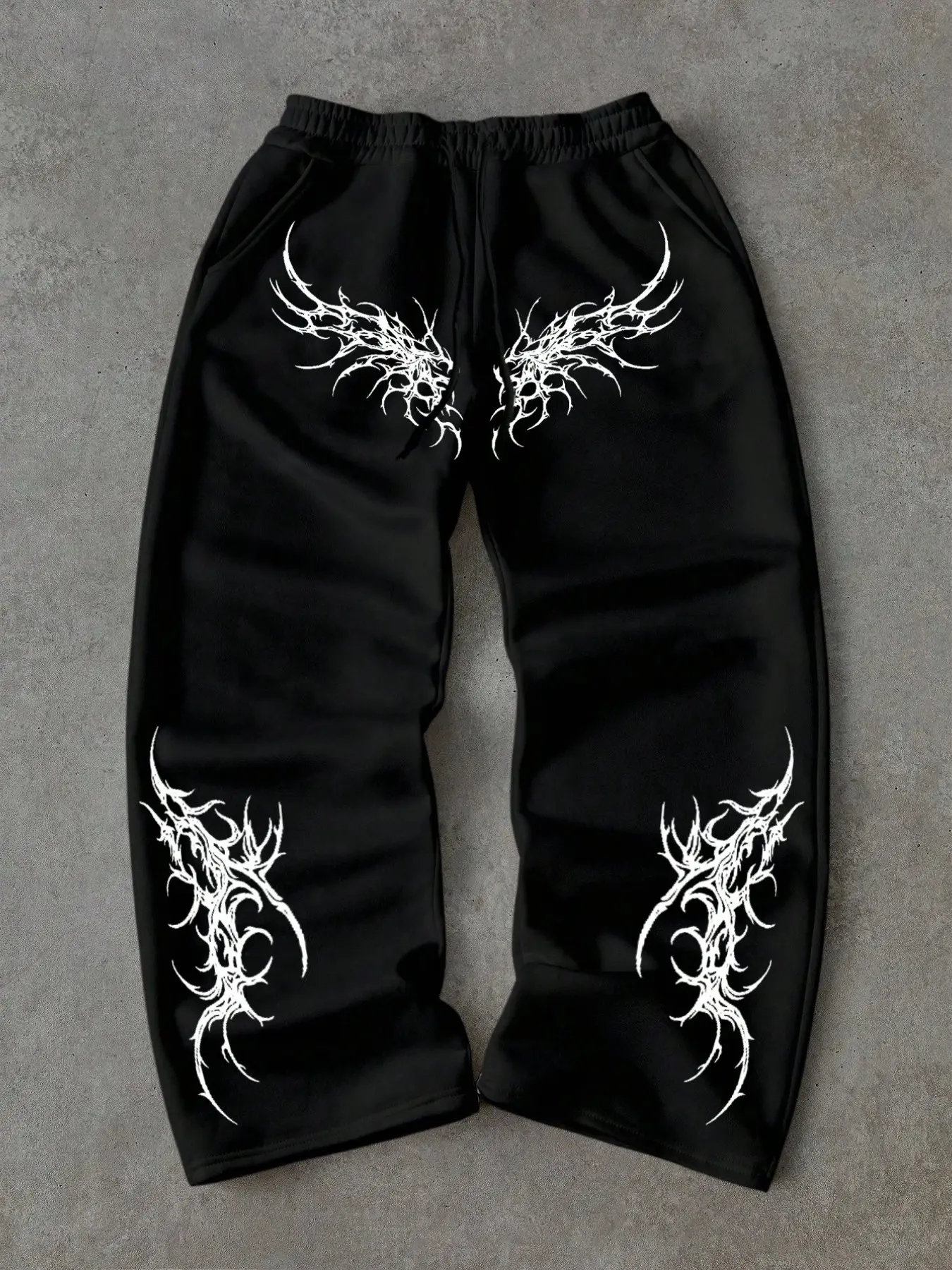 Same style for men and women, Fitness, Spring summer styles, Casual, loose, Baggy, thin pants with drawstrings at the waist and wide legs, Athletic pants featuring personalized wing prints, Gothic, streetwear fashion, versatile for various occa