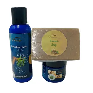 NEVERLYE Sensitive Acne Mini Set - Includes Skin Repair Lotion & Turmeric Soap for Gentle Body Care with Gluta Vitamin C E Glycerin Aqua & Honey