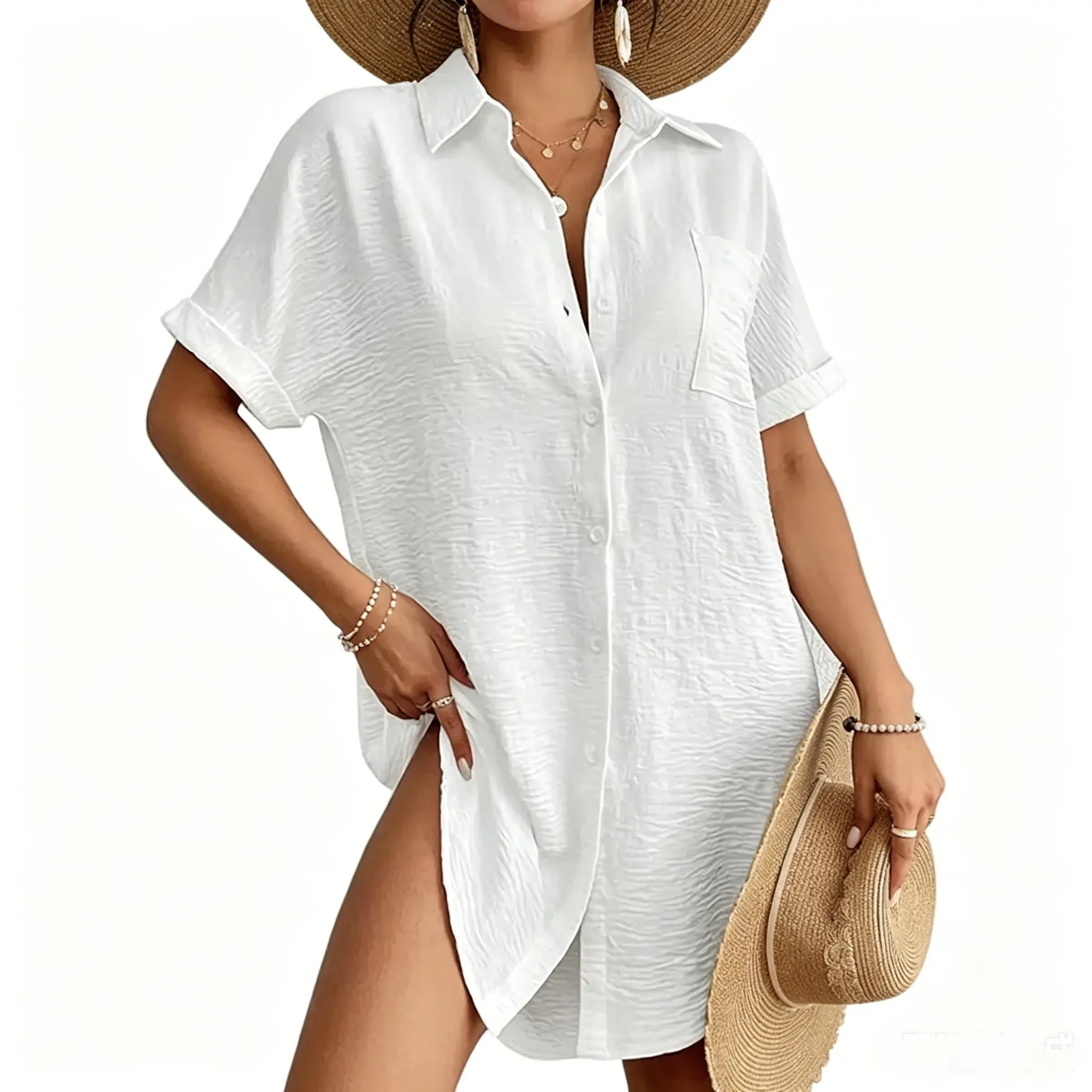 Women Swimsuit Coverup Shirt Dress Button Down Bathing Suit Cover Up Beach Vacation Outfits