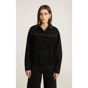 JENNA FRINGE DENIM JACKET IN SMOKE FRINGE DENIM