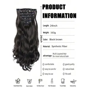 2025 New 18-30 Inches 16 Clip Black Natural Daily Long Curly Hair Extensions Seven-Piece Set For Women-t