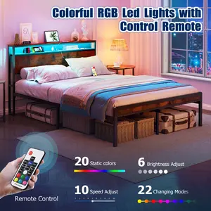 Smart Queen RGB LED Bed with App Control & Charging Station 22 Modes 6 Brightness Levels Adjustable Headboard Perfect for Bedroom & Gaming Xmas Gift