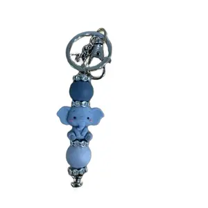 Beaded Gray Elephant Keychain for Car Keys - Adorable Beaded Design with Beads and Ring