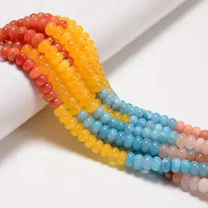 Bright Rainbow Color Multi Gemstone Smooth Rondelle Beads Size 5x8mm 15.5'' Strand