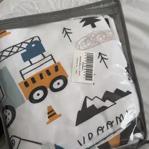 Cartoon Car Fitted Sheet,Construction Bed Sheet Set Decor Equipment Truck Bedding Set,Cartoon Car Excavator Tractor White Yellow Bed Cover Quilt Cover