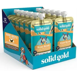 Solid Gold Bone Broth Chicken Topper for Dogs - 12 Pouches - Nutrient-Rich Flavor with Collagen Vitamins Minerals - Easy to Use - Suitable for All Ages