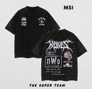 Darc Sport NWO Wolves T-Shirt – New World Order Washed Graphic Tee, Oversized Gym Motivation Top, Bodybuilding Streetwear, Aesthetic Fitness Apparel for Men