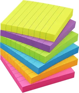 Vibrant 6-Pack Lined Sticky Notes 3x3 - Self-Stick Note Pads in 6 Bright Colors, 100 Sheets Each for Organized Writing and Reminders Eastern Wolf