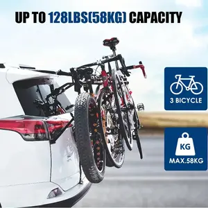 The bicycle rack at the rear of the car can be used to hang 3 bicycles. The folding rear mounted bicycle rack is available for three compartment cars