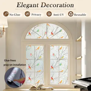Privacy Window Film Roll Non-Stick Semi-Transparent Bird Window Film Decorative Glass Film Self-Adhesive Decoration Sticker for Home Office Living Room Use Privacy Film for Windows