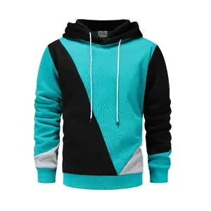 Casual Men's Long Sleeve Color Block Drawstring Hoodie, Outdoor Hooded Sweatshirt