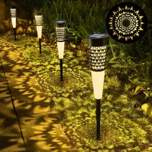 Solar Lights Outdoor Garden, 4 Pack Solar Pathway Lights Waterproof, Auto On/Off, Outdoor for Garden Yard Patio Walkway Driveway Landscapes Lawn (Warm White)