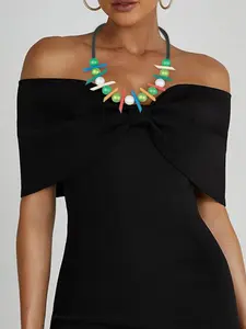 Boho Style Geometric Pendant Necklace, Colorblock Design, Fashionable Jewelry for Daily Wear, Perfect for Dates and Vacations, Women's Accessory