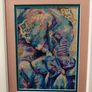 Framed Artwork Abstract Colorful Design in Custom White Frame with Double Matting Pink and Teal. Perfect for all rooms in the house. Perfect for babies nursery.
