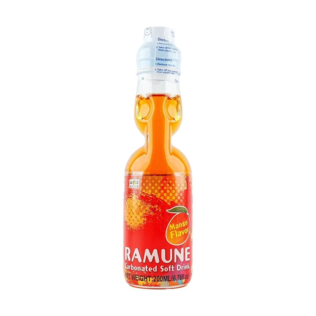 MIZUHO Japanese Ramune Soda Mango Flavor 200ml - Unique Marble Bottle Drink