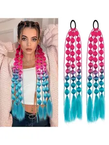 2 Pcs Fashion Gradient Color Lantern Bubble Ponytail Wigs, Handmade Braided Dreadlocks, Long Braid Lantern Braid Hairpieces