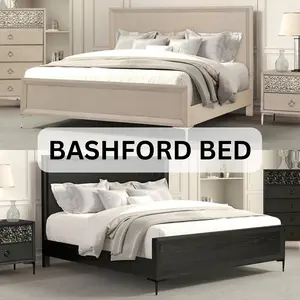 Bashford Modern Contemporary Oak Veneer Platform Bed with Steel Accents By FOA