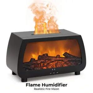 Fireplace Flame Aroma Diffuser Humidifier – Ultrasonic Essential Oil Diffuser with RGB Lights, Timer & Remote Control | Includes Free Lavender, Lemon & Mint Essential Oils for Bedroom & Home Relaxation