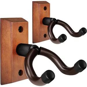 Guitar Wall Mount 2 Pack, Hardwood Guitar Hanger Wall Hook Holder Stand with Screws, Guitar Wall Mount Hanger for Acoustic Guitar, Electric Guitar, Banjo, Bass, Mandolin